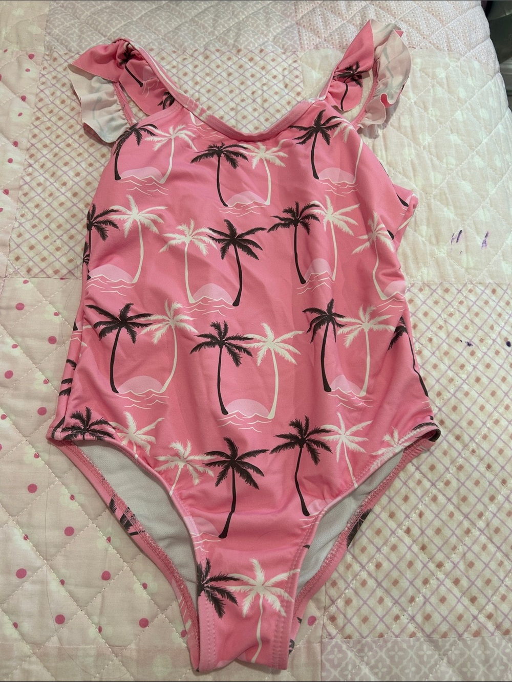 NWOT SNAPPER ROCK Pink Palm Tree One-Piece Swimsuit size 6 (5-6 years)